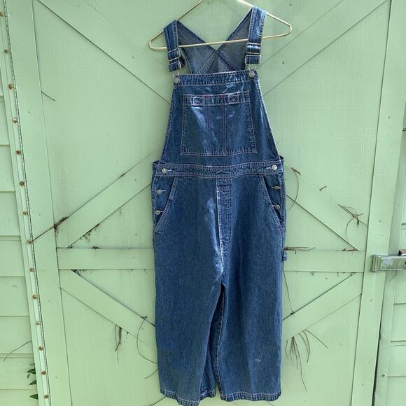 Gap Denim Blue Jeans Overalls Women’s Large Blue Denim Bibs Farmer Carpenter - Picture 1 of 9